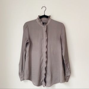 BANANA REPUBLIC Ruffled Button-Down Blouse in Taupe